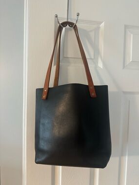 Portland Leather Black Top-Handle Shoulder Bag, Custom Brown Straps
